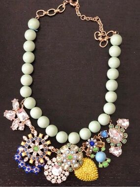Delicate Mint Bead Statement Necklace with Multicolor Crystal Charms